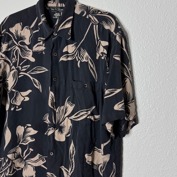 Tori Richard Honolulu Mens Large Silk Floral Hawaiian Aloha Shirt Gray Tan Large - Picture 3 of 10
